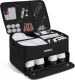 Black ANILD golf trunk organizer with two layers, showing a ventilated shoe compartment and main storage area.