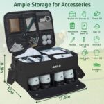 Black ANILD golf trunk organizer with two layers, showing a ventilated shoe compartment and main storage area.