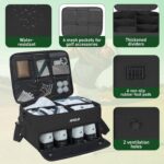 Black ANILD golf trunk organizer with two layers, showing a ventilated shoe compartment and main storage area.