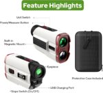 White and red APTGRF Golf Rangefinder with slope switch on a golf course background.