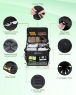 Black BAIXIXIG Golf Trunk Organizer, showing two layers of storage and multiple zippered pockets, made from Oxford fabric.