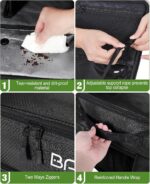 Black BAIXIXIG Golf Trunk Organizer, showing two layers of storage and multiple zippered pockets, made from Oxford fabric.
