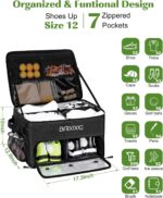 Black BAIXIXIG Golf Trunk Organizer, showing two layers of storage and multiple zippered pockets, made from Oxford fabric.