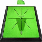 Cosportic Golf Hitting Mat showing a golf club impact mark on its surface, with a spare mat beside it.