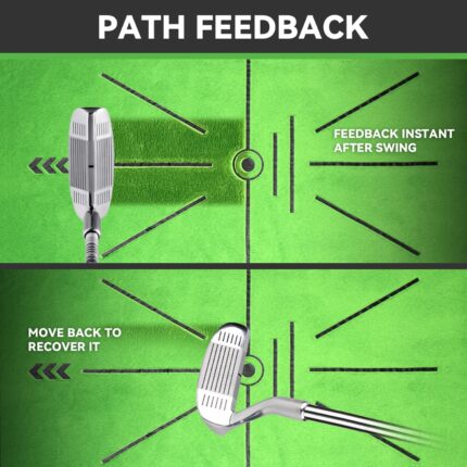 Cosportic Golf Hitting Mat showing a golf club impact mark on its surface, with a spare mat beside it.