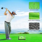 Cosportic Golf Hitting Mat showing a golf club impact mark on its surface, with a spare mat beside it.