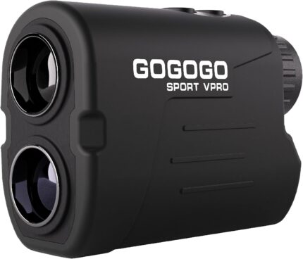 Gogogo Sport Vpro GS03 golf and hunting rangefinder with included carrying case and accessories.