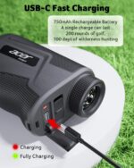 Black golf rangefinder with a clear display, showing its compact size and ergonomic design for easy grip.