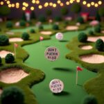 A close-up of a brown Jowxsx funny golf ball marker with a humorous phrase.