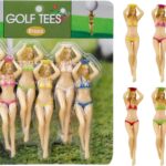 A set of six KOFULL novelty golf tees in various bright colors and humorous shapes, packaged in a gift box.