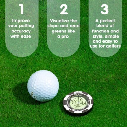Black Prodigora SlopeMaster ProGreen Reader golf ball marker with a clear bubble level for green reading