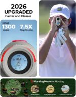 SIGHTFLAG GF2 Golf Rangefinder in gray, showing its compact size and display, with included accessories.