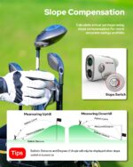 SIGHTFLAG GF2 Golf Rangefinder in gray, showing its compact size and display, with included accessories.