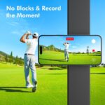 Black magnetic phone holder attached to a golf cart, holding a smartphone securely in place.
